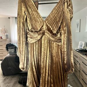 Vici Metallic Gold Pleated Dress